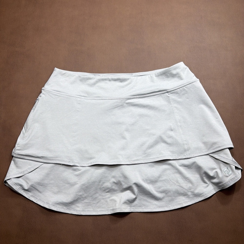 FJ FootJoy Golf Skort Womens XL Gray Skirt Layered Zip Pocket Stretch Active New